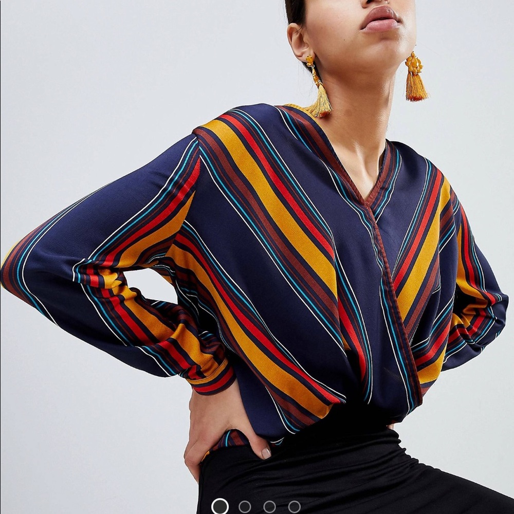 ASOS Boohoo Wrap Front Stripe Blouse US4